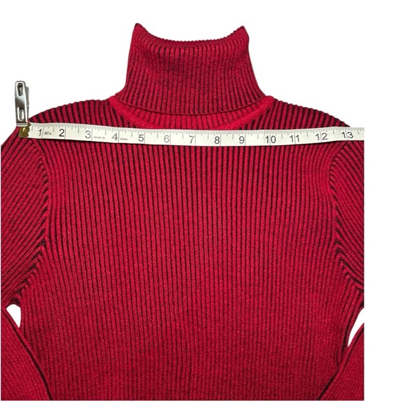 Sandro Red Black Ribbed Knit Turtleneck Sweater Medium | Luxury Fall Winter - Picture 7 of 10